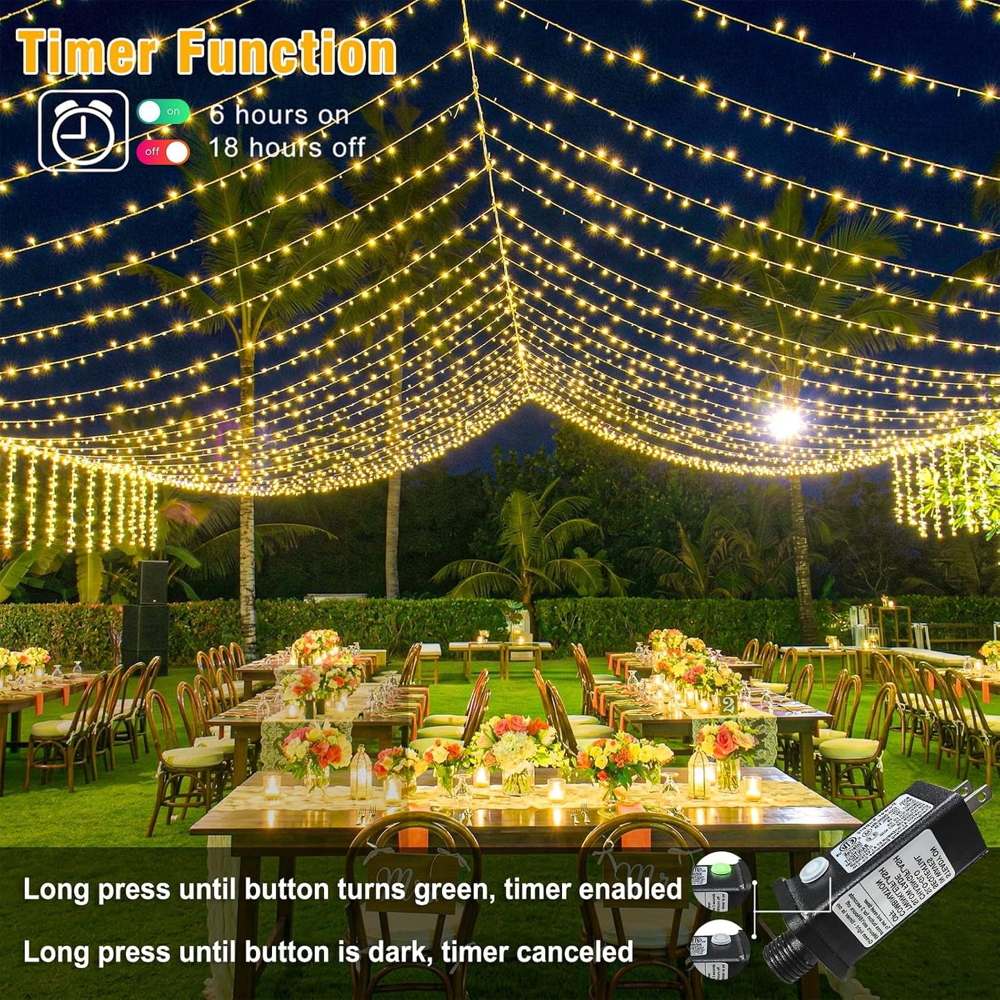 Cadena luces LED 165ft 500 luces blancas exteriores