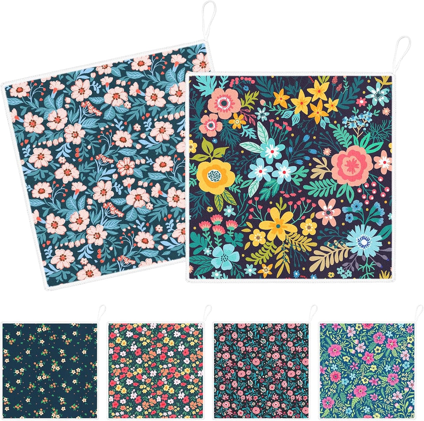 Toallas de cocina reutilizables con bucle para colgar 7x7 pulgadas microfibra decoración floral