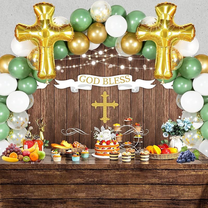 Kit decoración bautizo 75 pzas mantel globos cruz