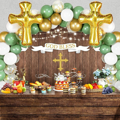 Kit decoración bautizo 75 pzas mantel globos cruz