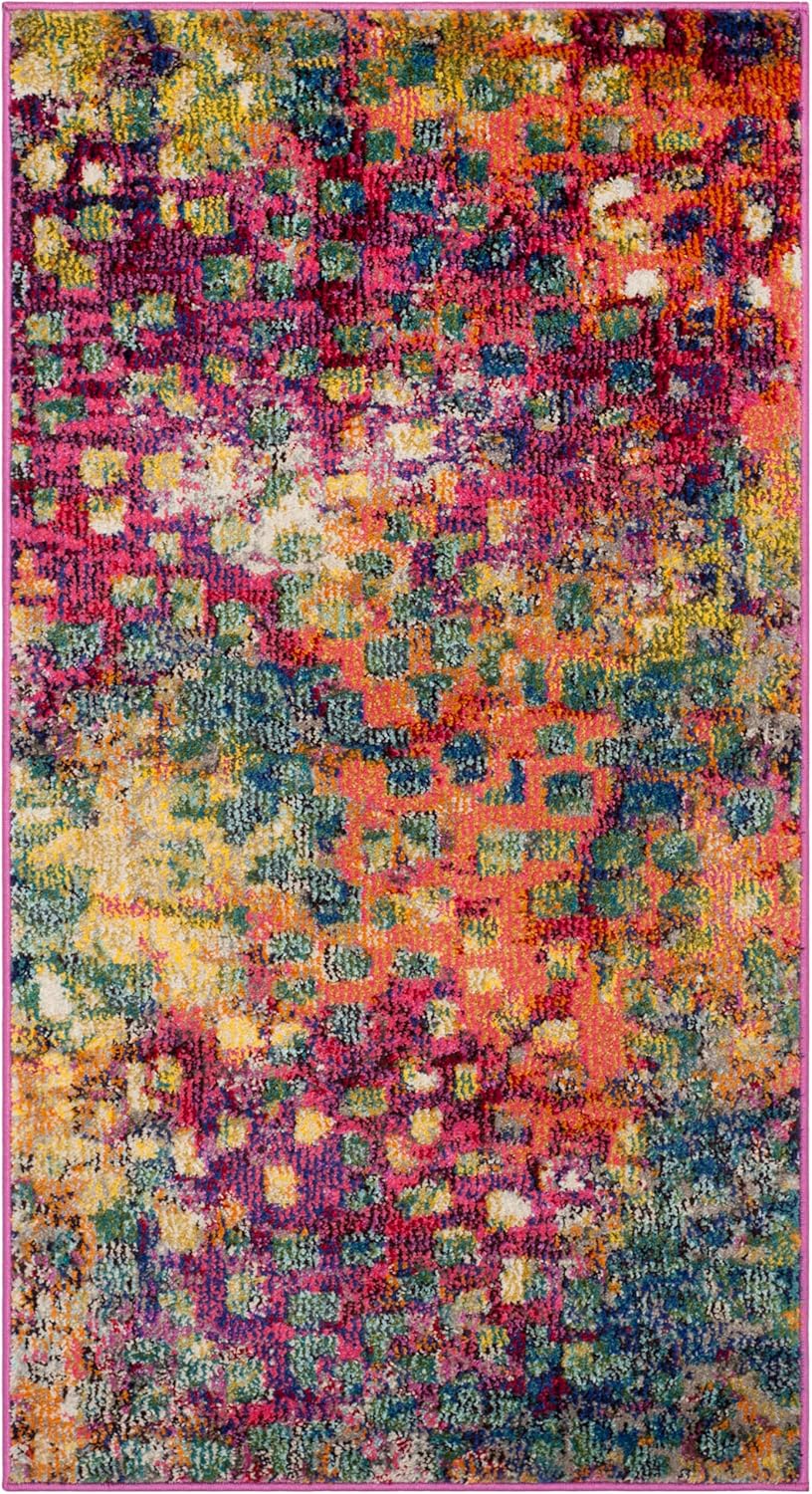 Alfombra decorativa 2'2x4' diseño acuarela rosa y multicolor
