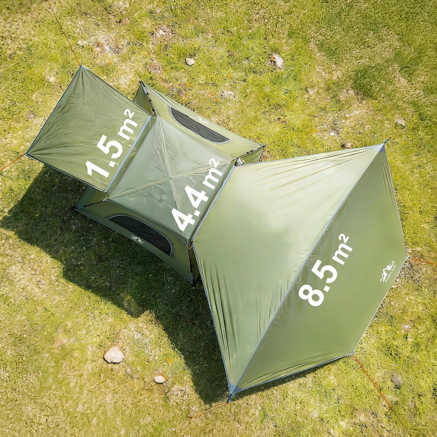 Tienda campaña 3 personas 2en1 con toldo impermeable