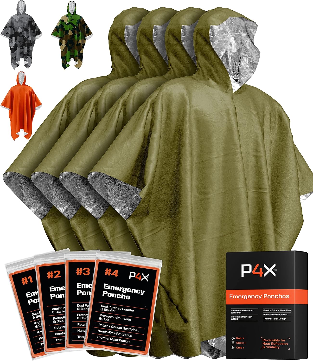 Poncho Mylar con capucha reutiliz. para emergencias camping