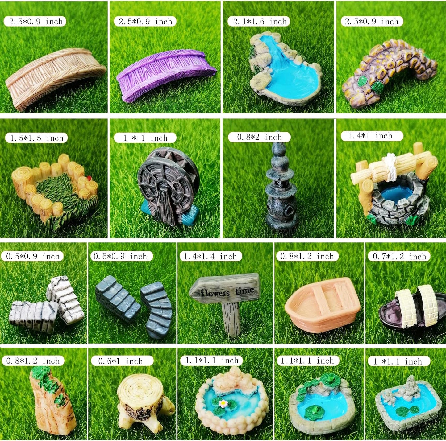 Set 20 Pzas Accesorios Jardín de Hadas Resina Miniatura