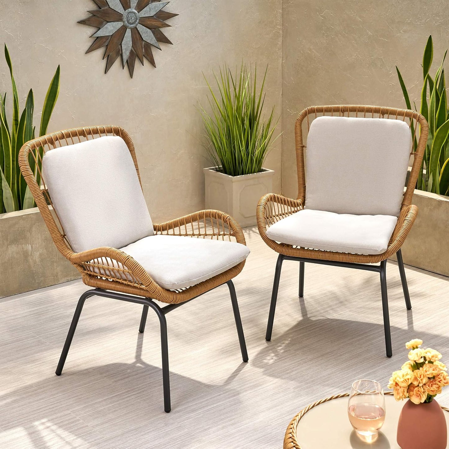 Silla mimbre exterior con cojines 2 pzas marrón claro