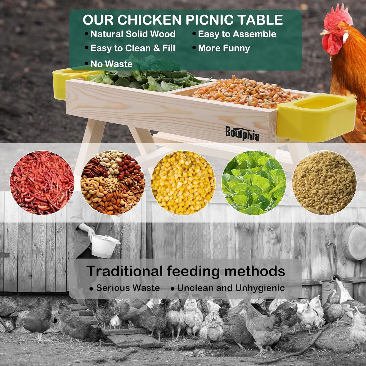 Comederos bebederos pollo madera hechos a mano con mesa picnic