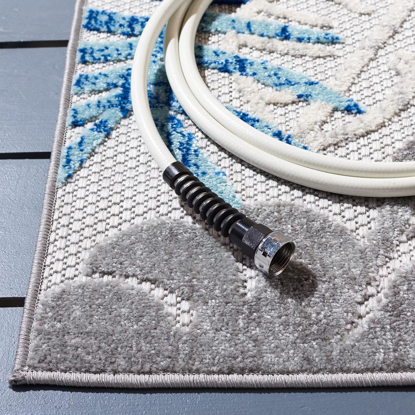 Alfombra exterior lavable 8x10ft gris y azul CBN831F