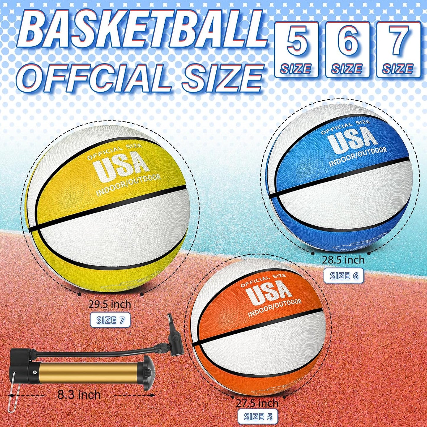 Baloncesto goma 12 pzas tamaño oficial para niños y adultos