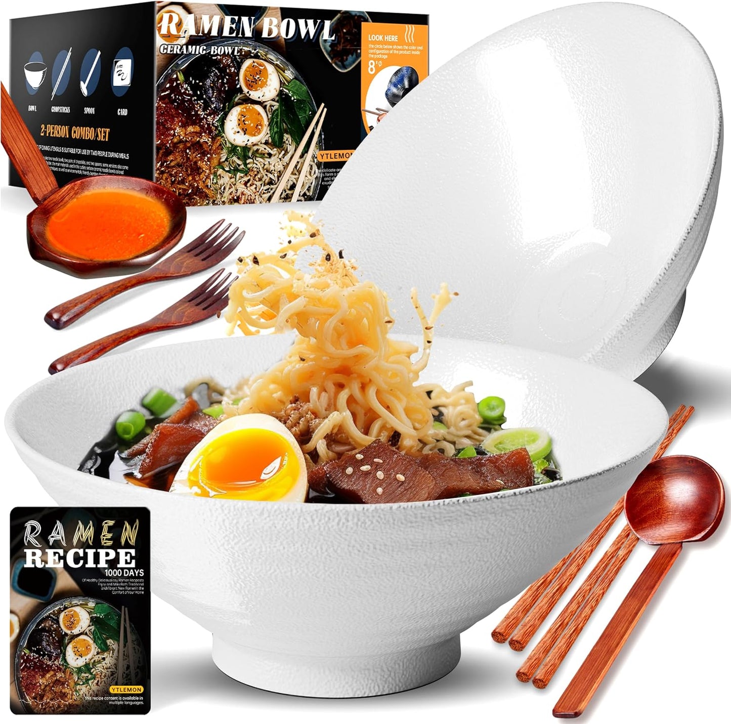 2 Tazones Cerámica Ramen 8pulg Apta Microondas