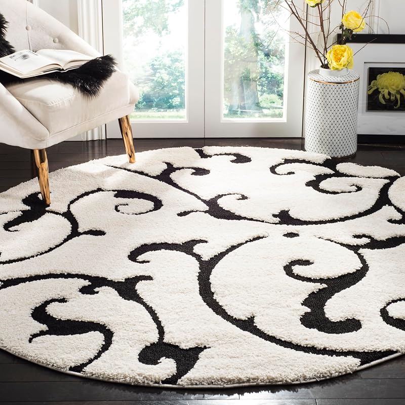 Alfombra redonda Shag 6'7" diseño volutas 1.2" grosor sala