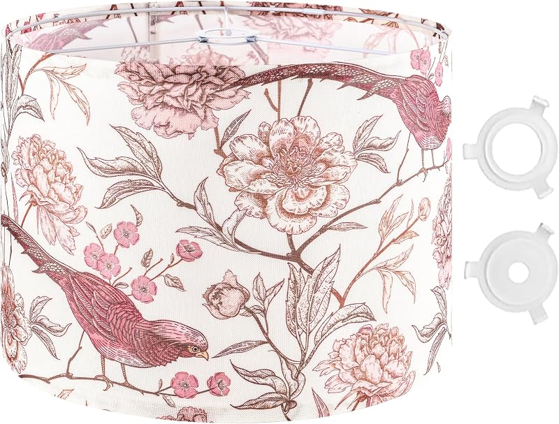 Tambor lámpara 16x10" diseño pájaros rosas polyester