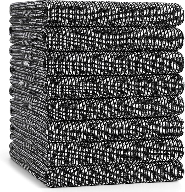 8 Pzas Paños cocina algodón 18x28pulg negro absorbentes