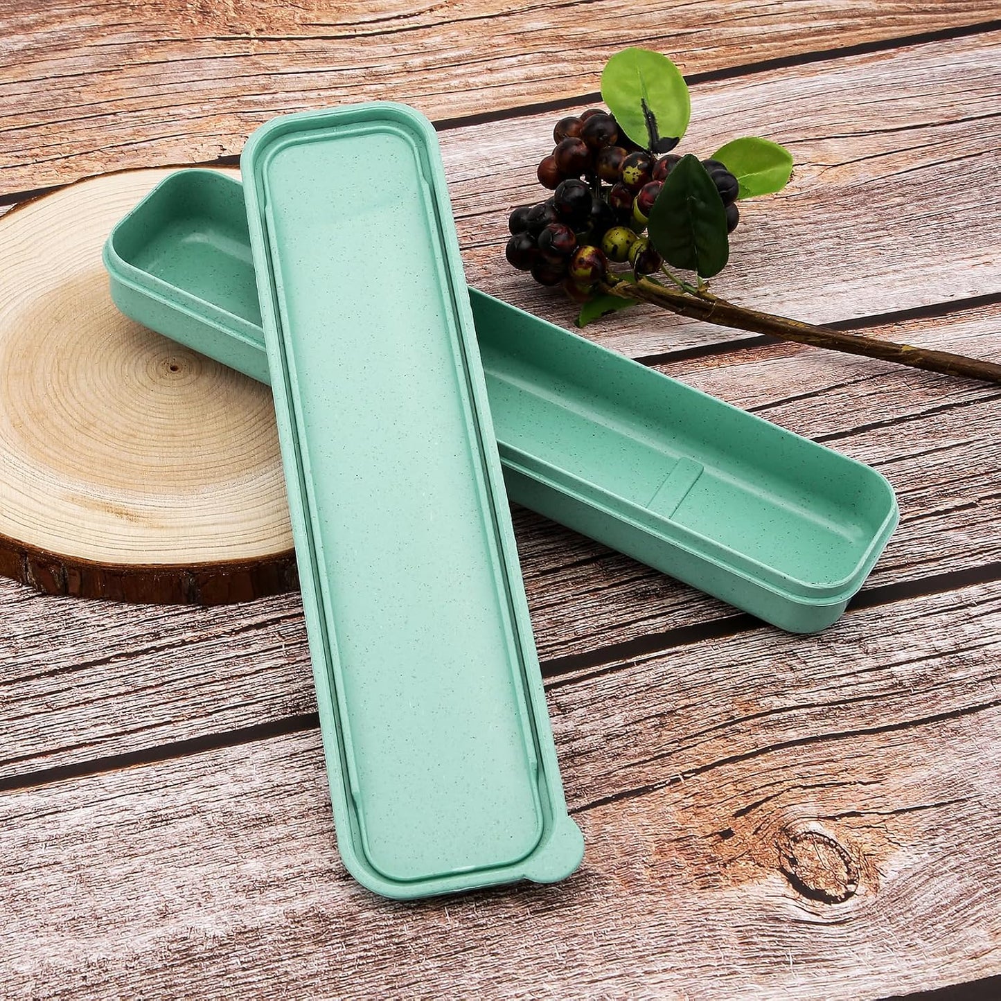 Caja cubiertos viaje paja trigo reutilizable verde