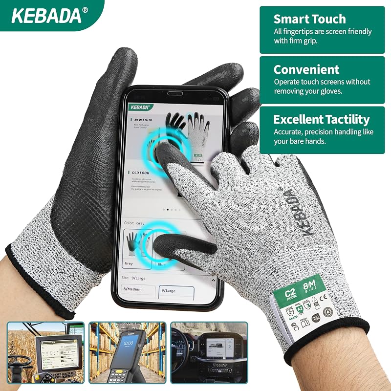 Guantes corte ANSI A2 poliuretano pantalla táctil XL