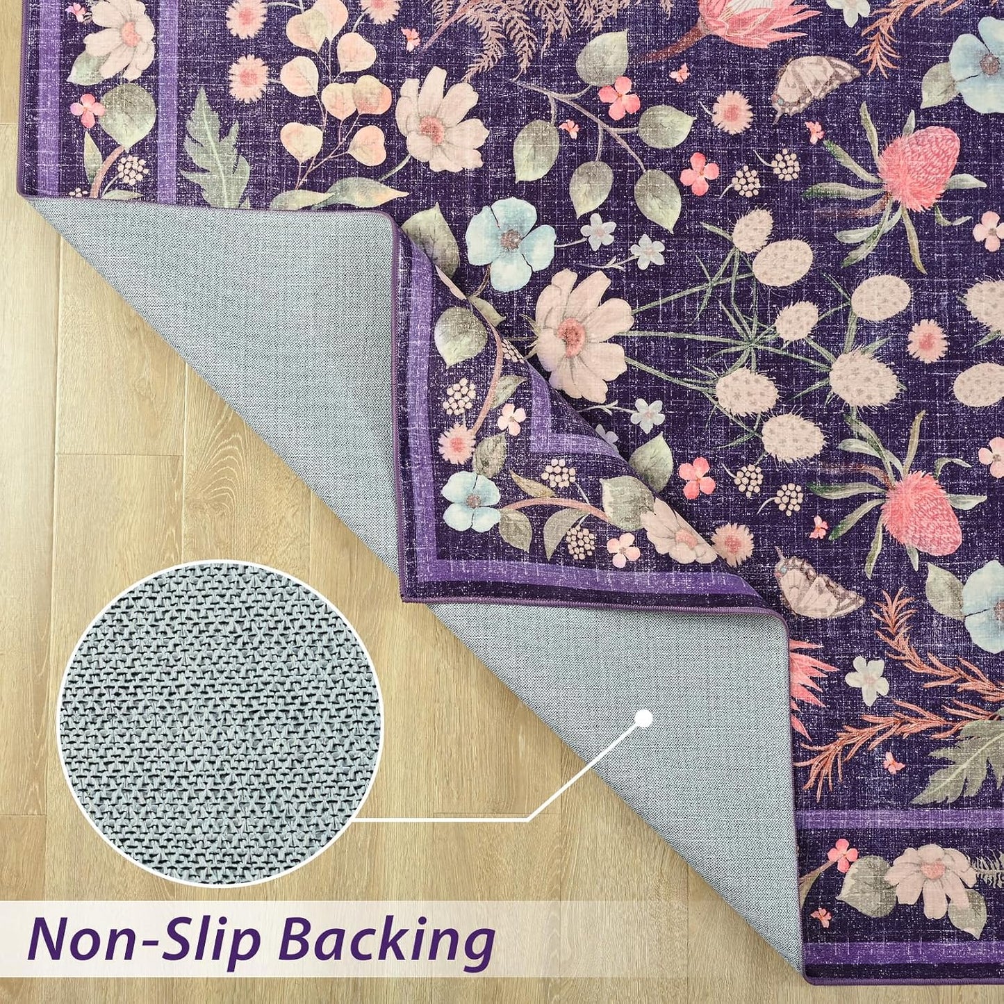 Alfombra lavable 4x6ft diseño floral antiderrap