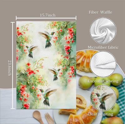 Toallas cocina florales colibrí acuarela pájaros absorbentes