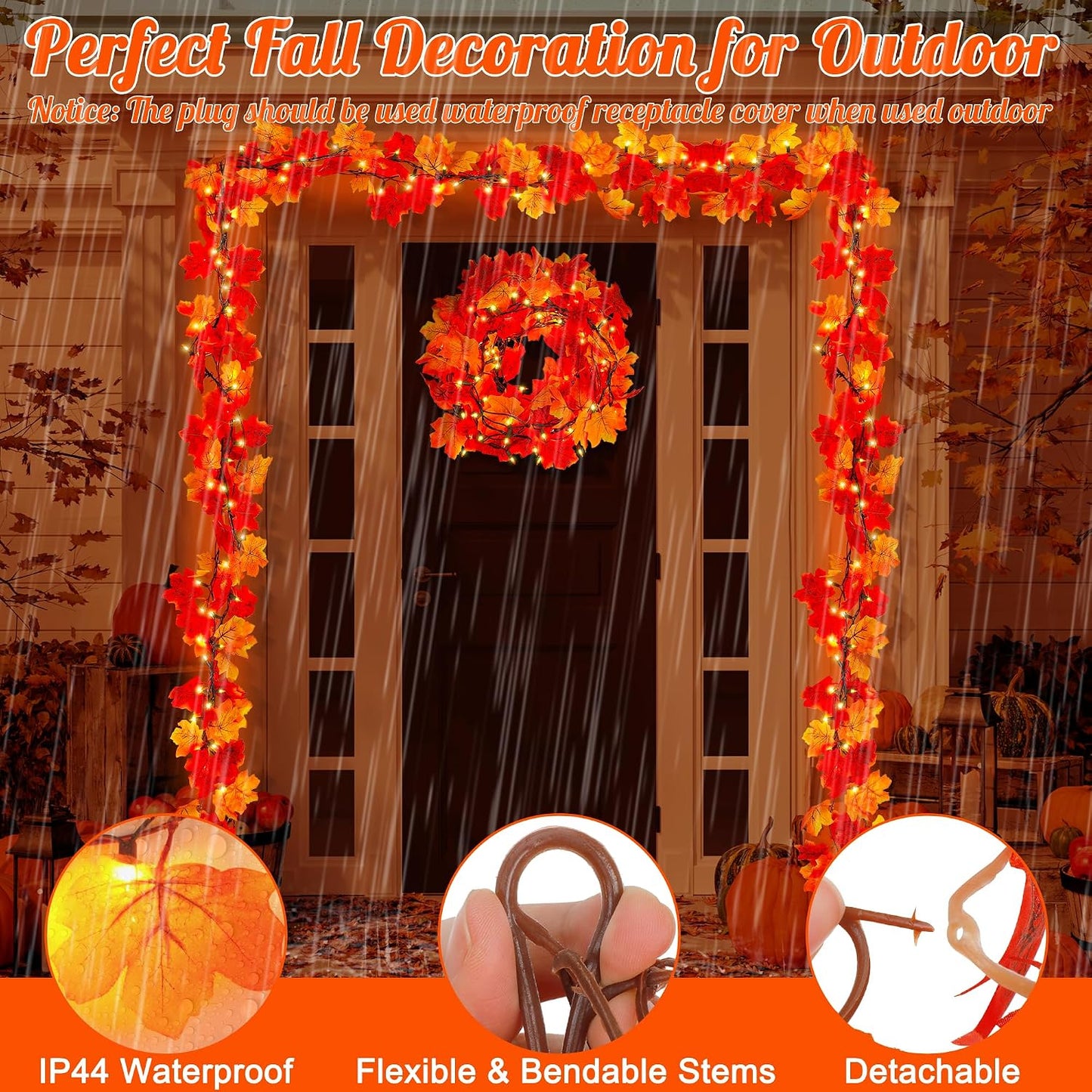 Guirnalda otoño enchufable 18ft 100 luces naranjas