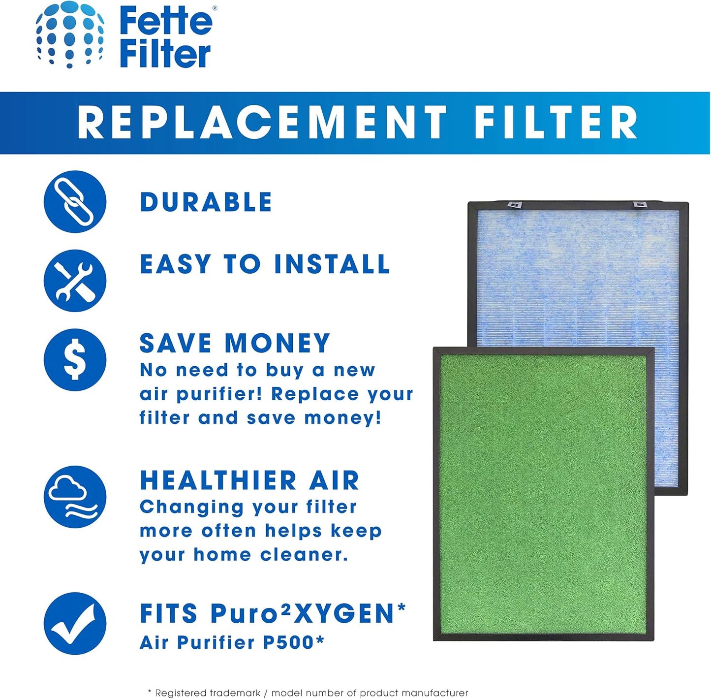Filtros 4en1 HEPA purificador aire Puro²xygen P500 pack 2
