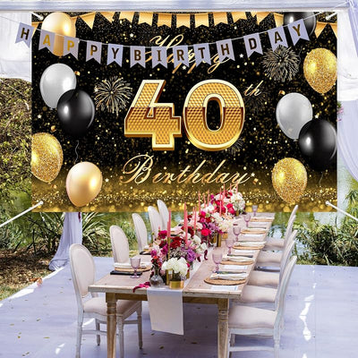 Cartel cumpleaños 40 negro dorado purpurina 72x43pulg