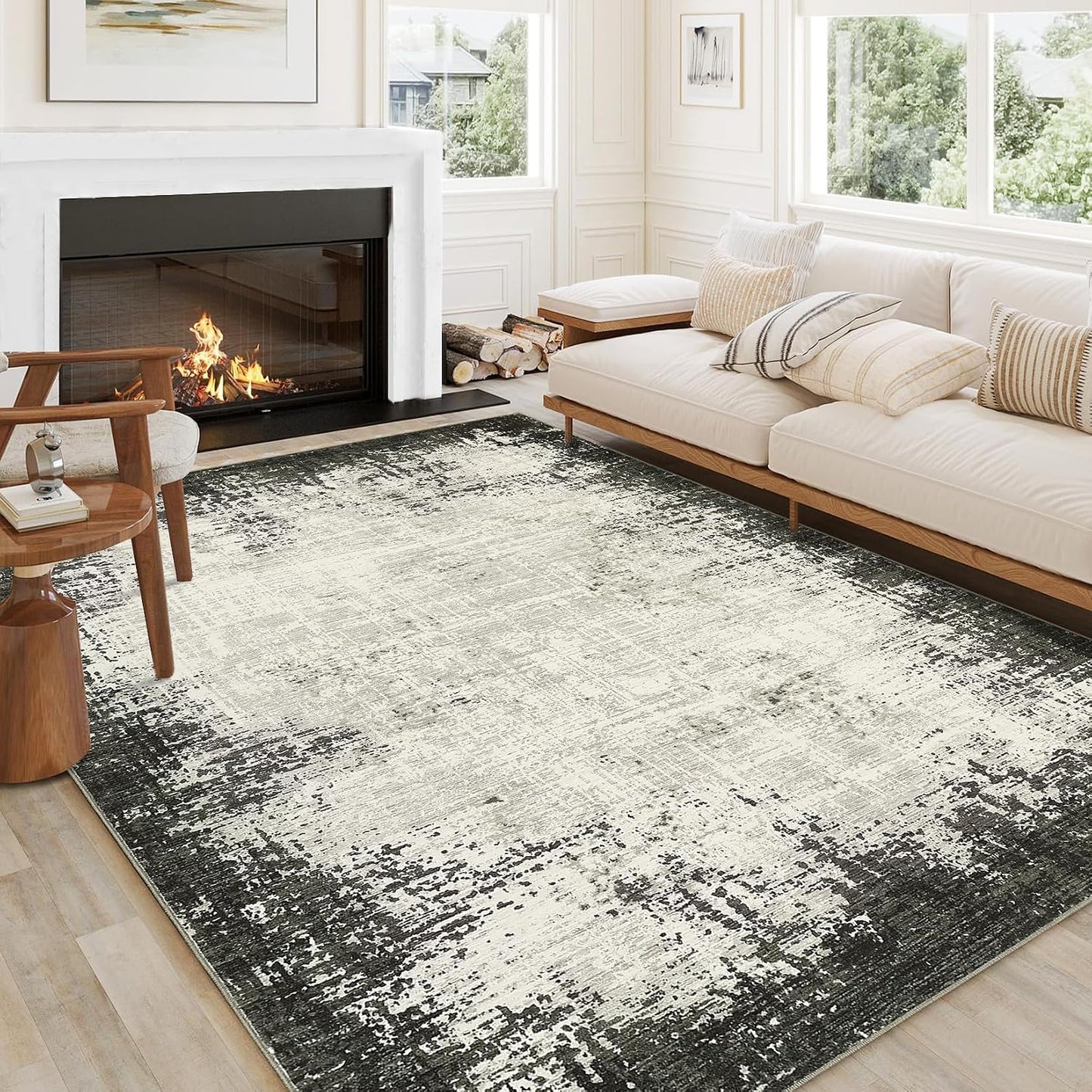 Alfombra 6x9ft color verde abstracta antiderrap