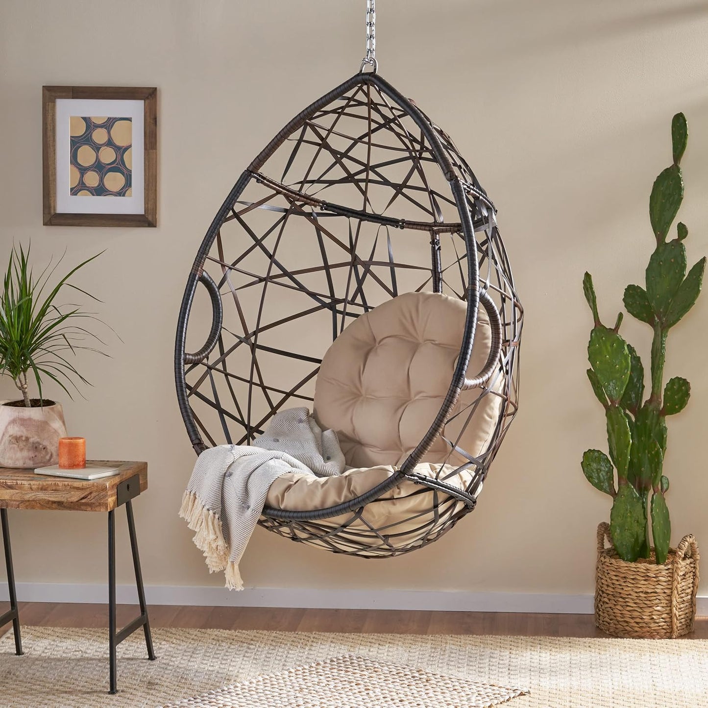 Silla colgante mimbre forma lágrima multimarrón