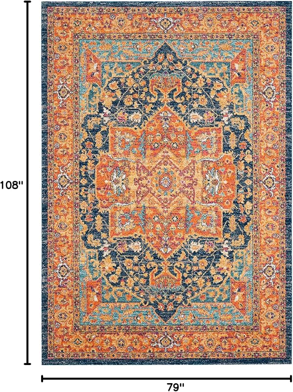 Alfombra Medallón Oriental azul/naranja 6'7x9' sala
