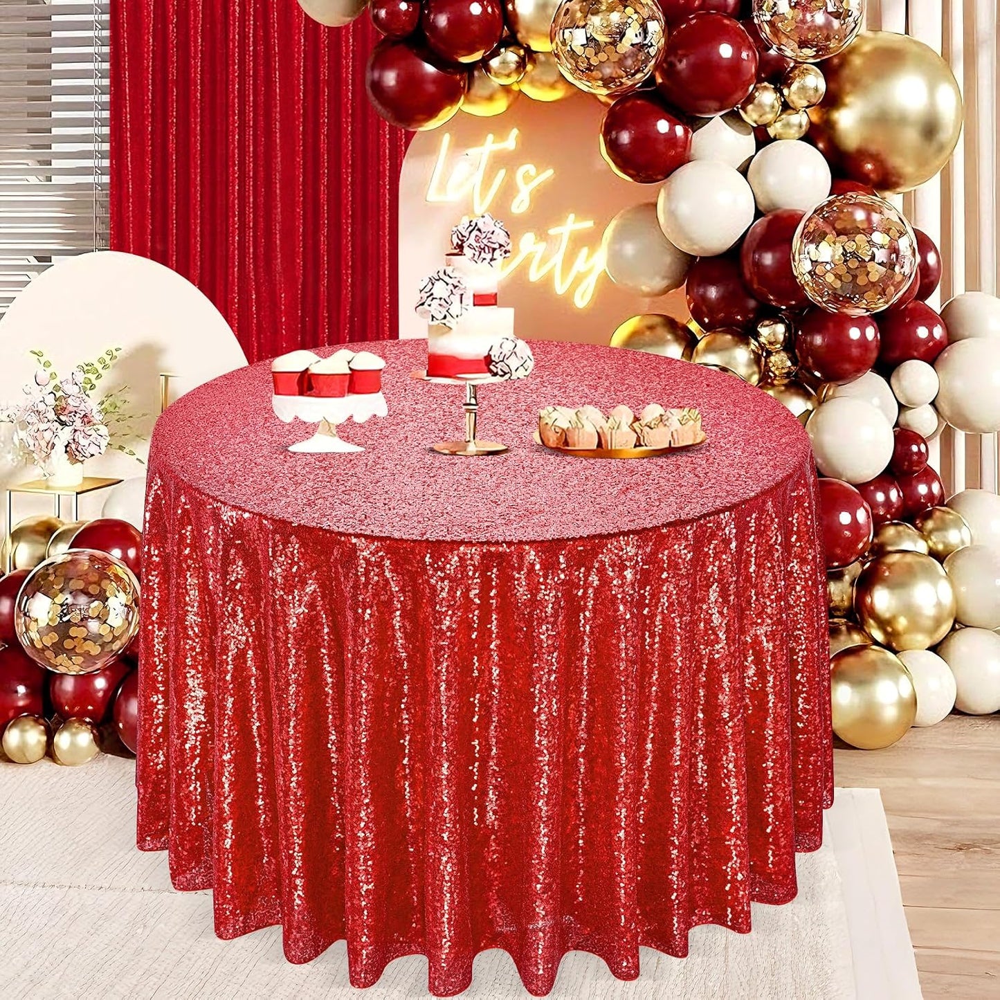 Mantel lentejuelas rojo brillante 90pulg para fiestas