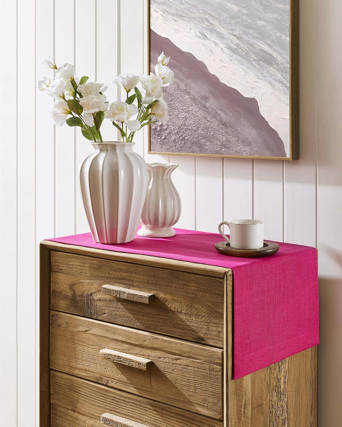 Mesa Camino Lino Texturizado 14x108pulg Rosa Estilo Granja