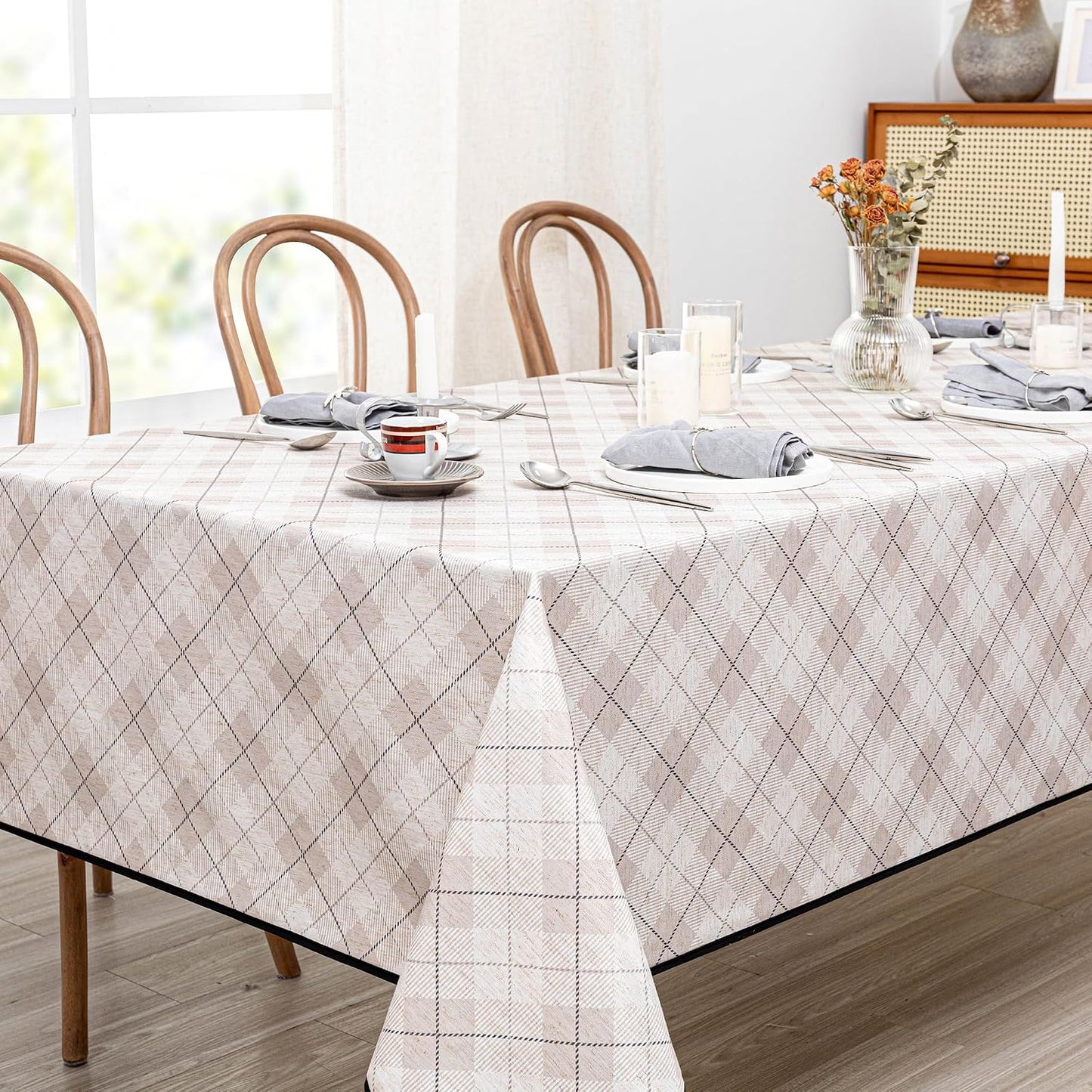 Mantel rectangular 60x102pulg resistente agua cuadros negros