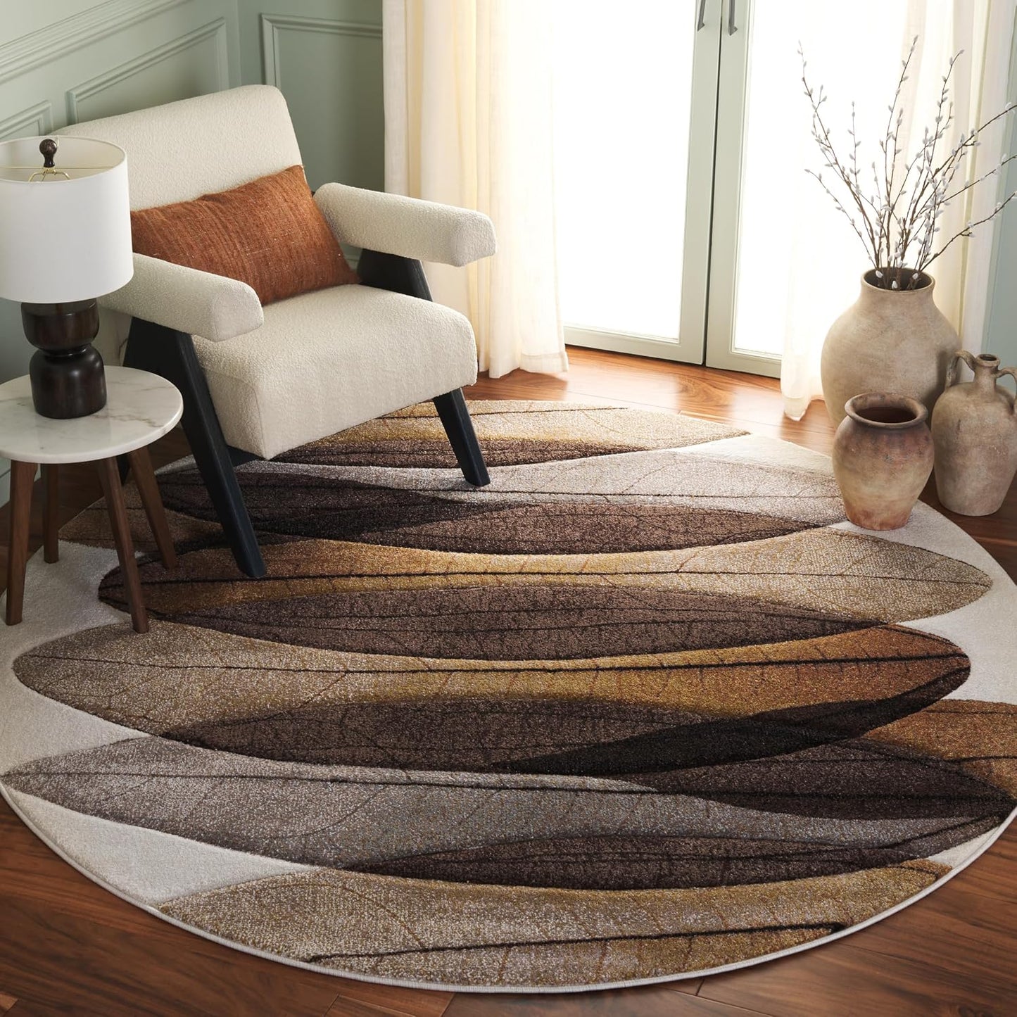 Alfombra redonda 6ft7pulg marrón y gris sala dormitorio