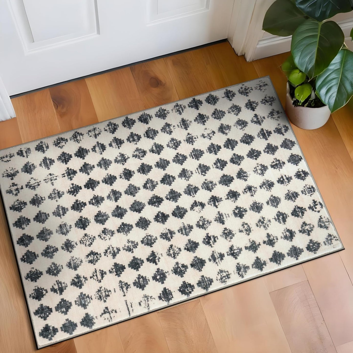 Alfombra geométrica antiderrap lavable 2x3ft marfil