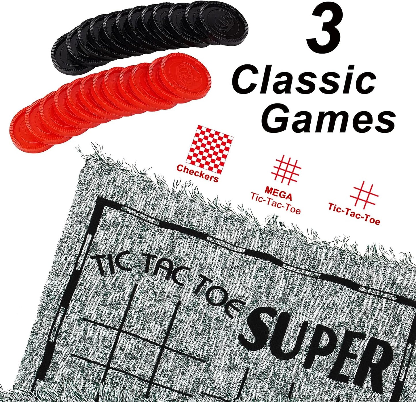 Set 3en1 fichas gigantes alfombra damas y tic tac toe