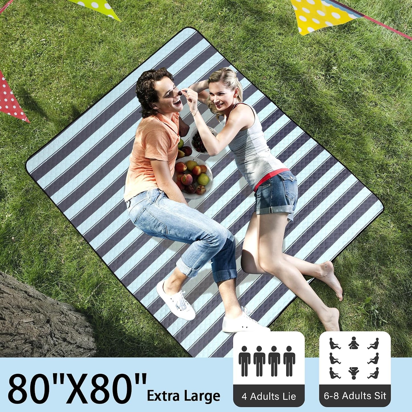 Manta picnic 80x80" impermeable plegable gris y verde