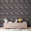 Papel pintado floral negro rosa gris 396x20.87"