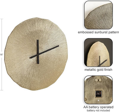 Reloj pared redondo metal dorado 16pulg decorativo