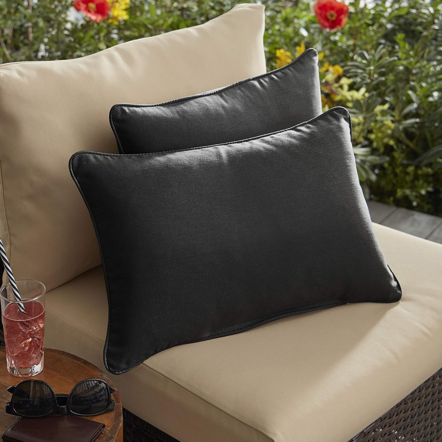 Set almohada lona negra exterior 13x20"