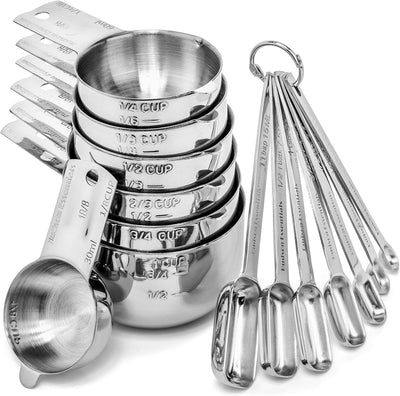 Set 14 Pzas Tazas y Cucharas Medidoras Acero Inox