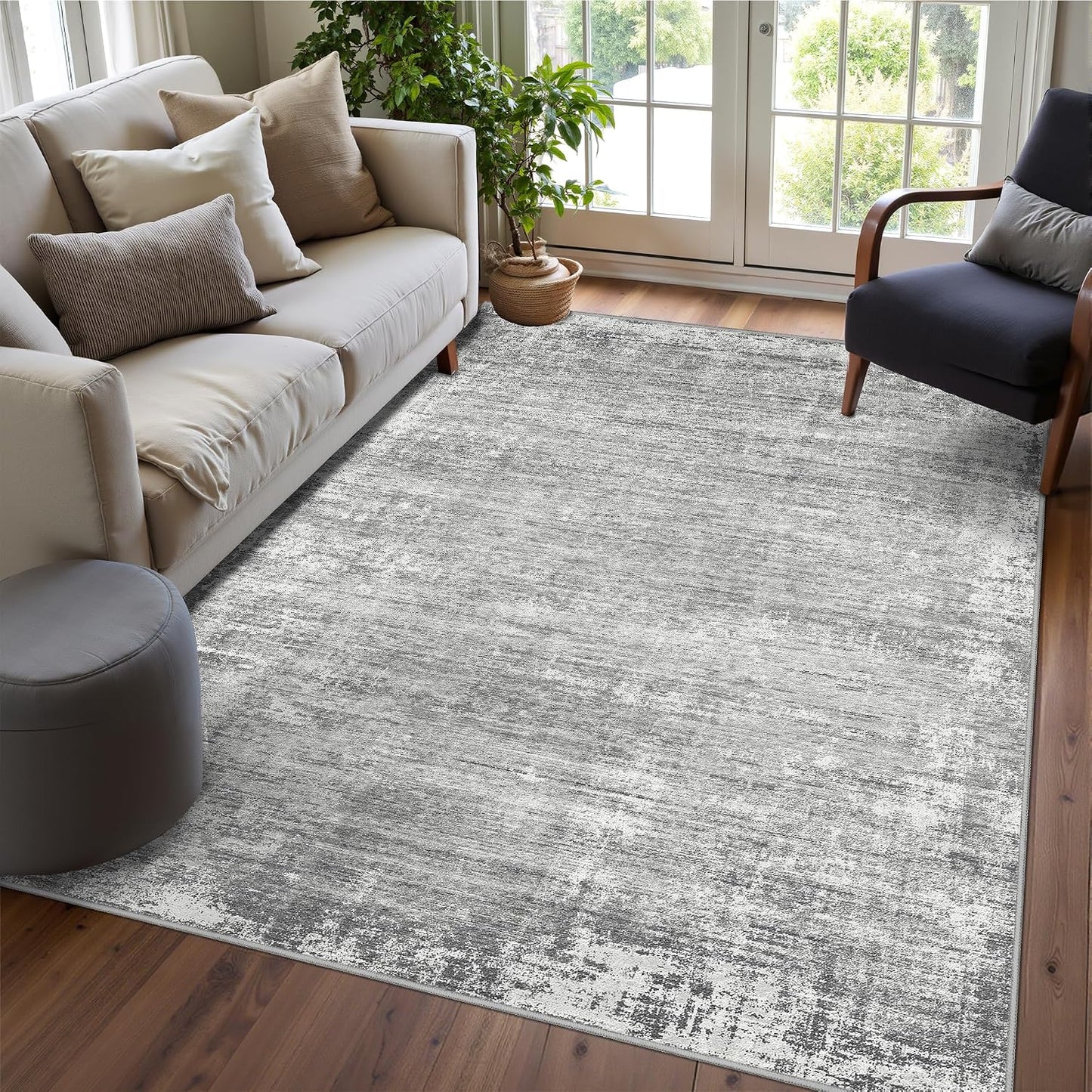 Tapete interior moderno abstracto beige antiderrap 3x5ft