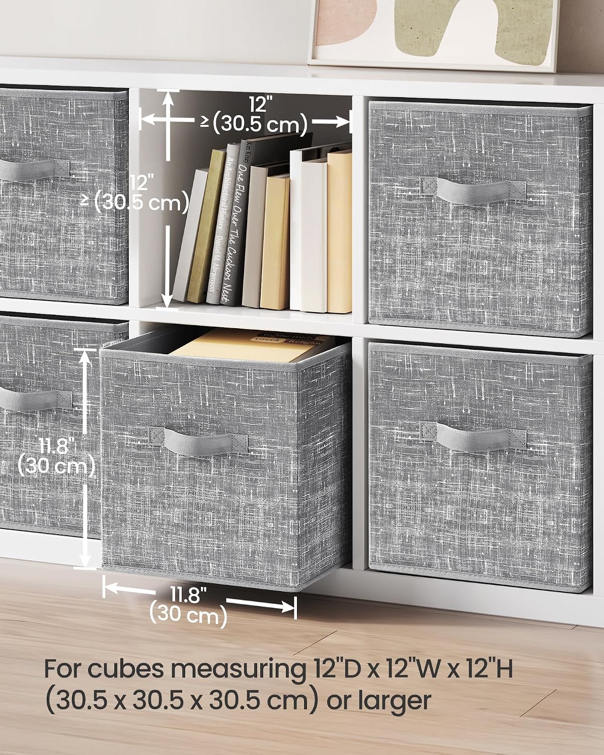 6 Pzas Cubos Almacenamiento Plegables 13" Asas Dobles Gris