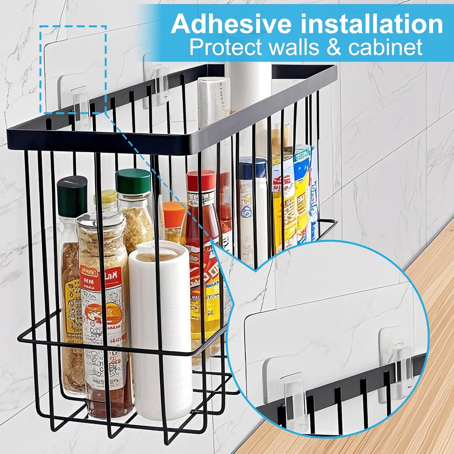 Cesta organizadora puerta gabinete 2uds metal negro
