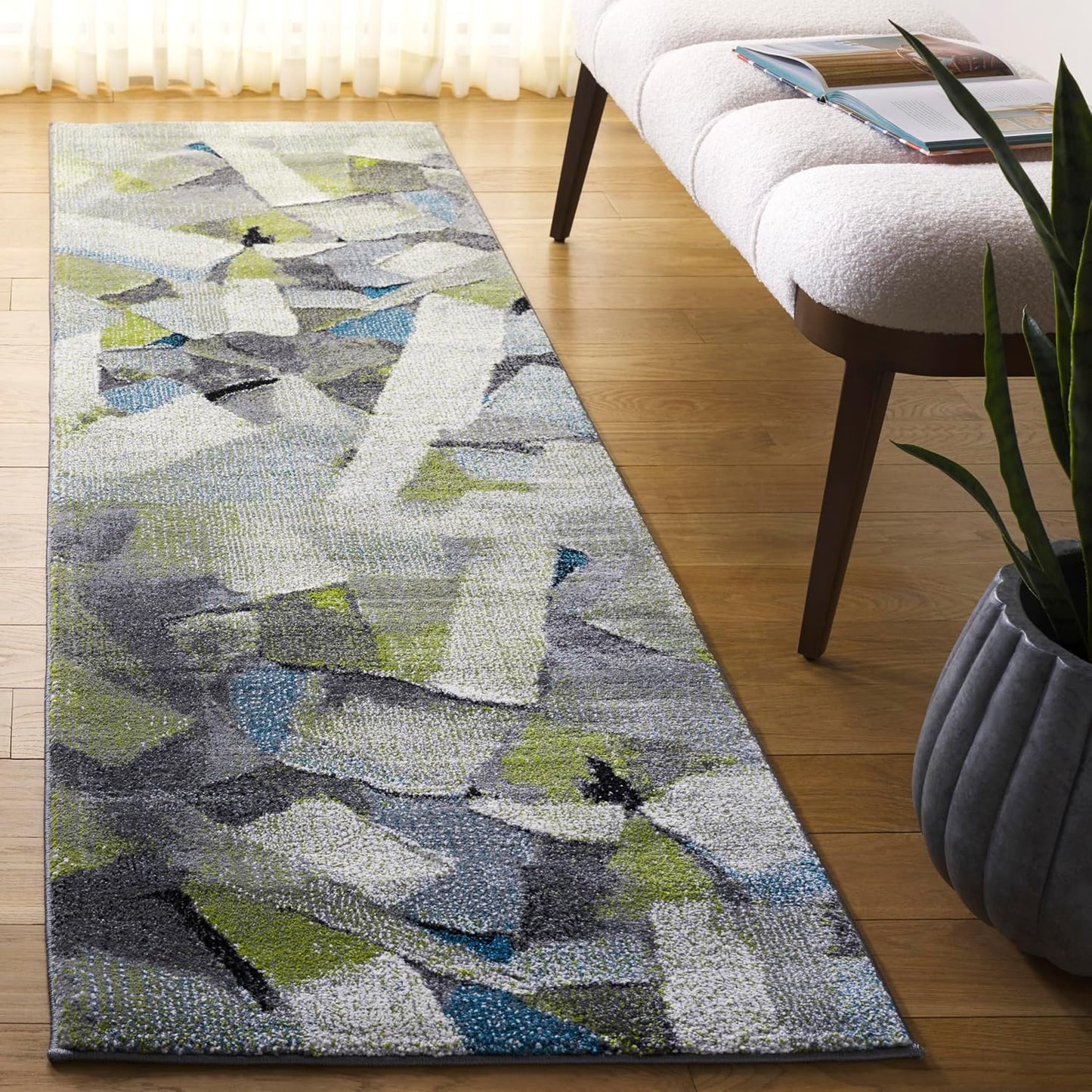 Alfombra pasillo 2ft3pulg x 8ft diseño abstracto verde y