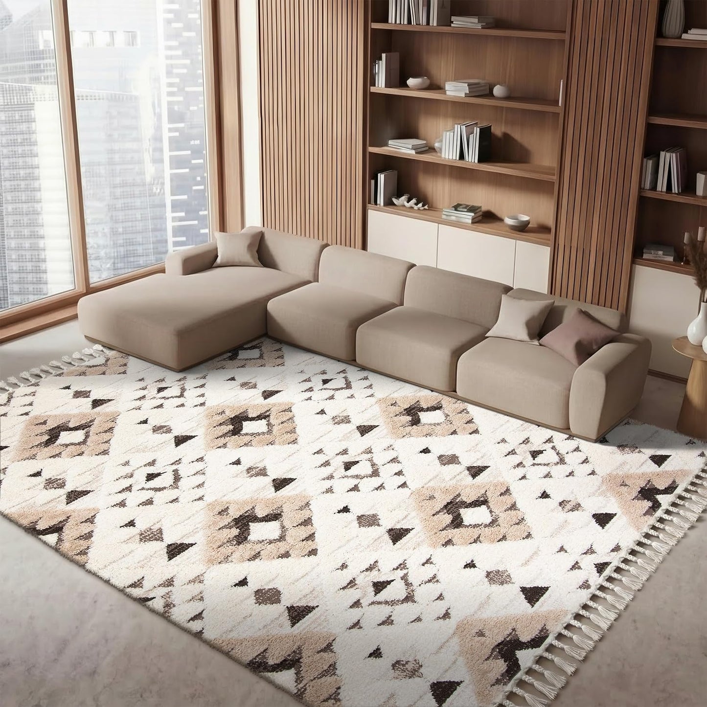 Tapete boho marroquí borlas 203x279cm marfil/marrón