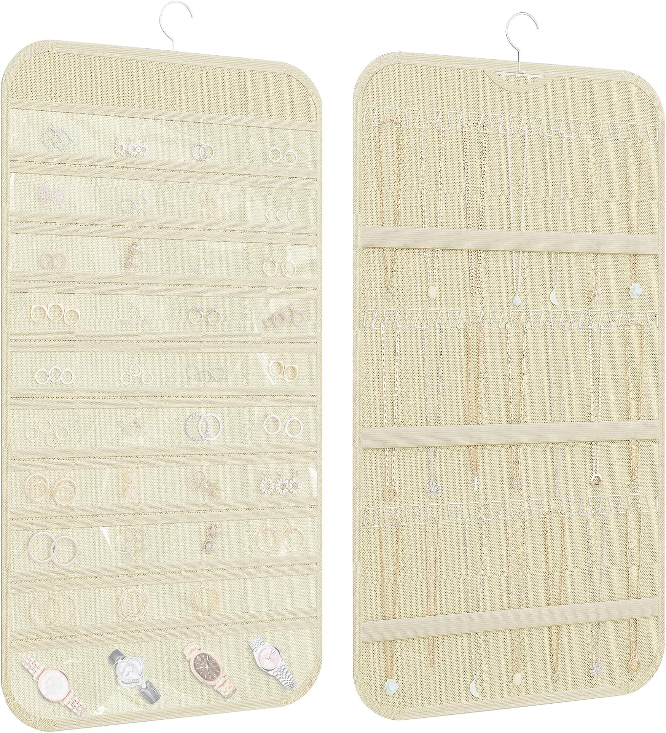 Organiz. colgante joyas 36 ganchos 40 bolsillos beige