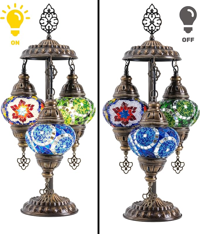 Lámpara mesa turca mosaico 3 globos estilo estrella