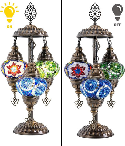 Lámpara mesa turca mosaico 3 globos estilo estrella