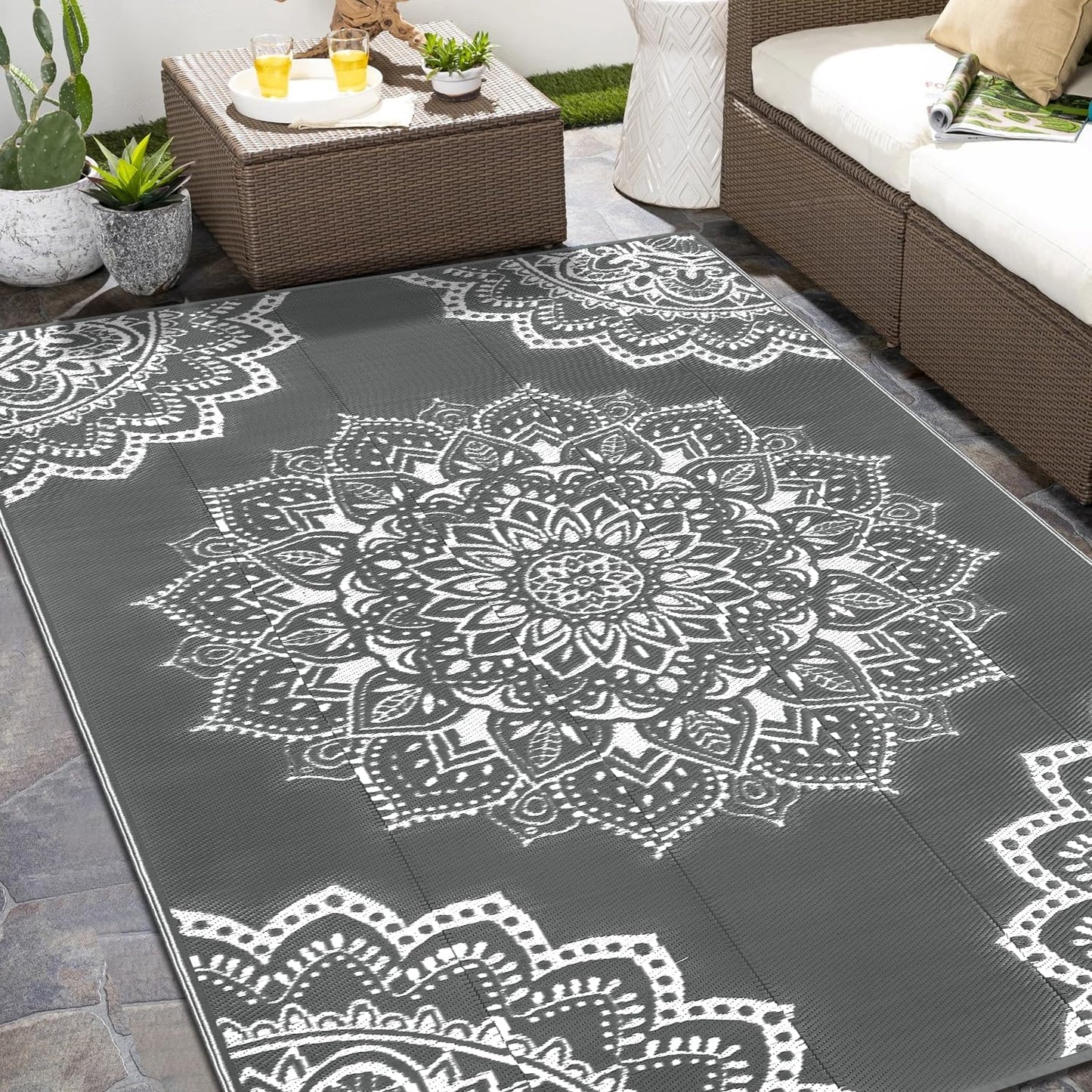 Alfombra impermeable exterior 6x9ft reversible gris