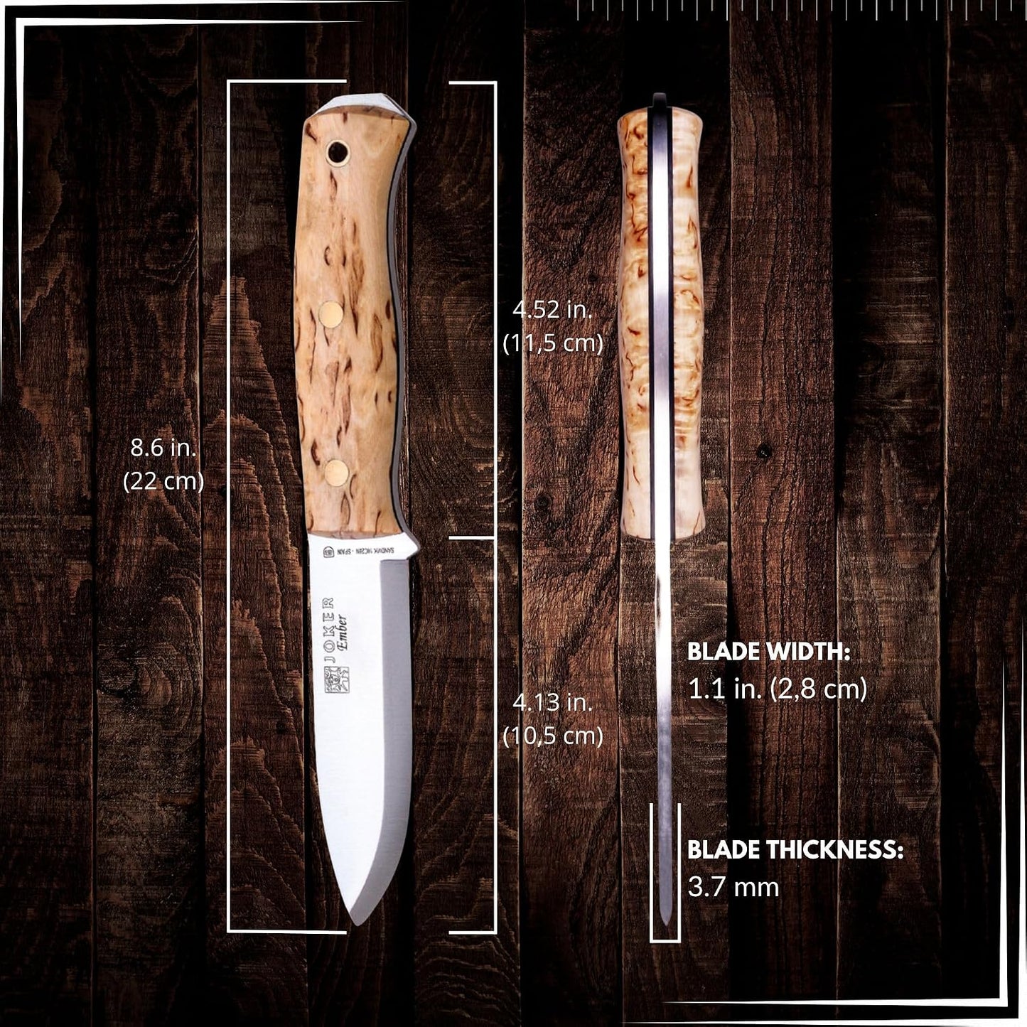 Cuchillo supervivencia hoja Sandvik 4.13pulg mango abedul