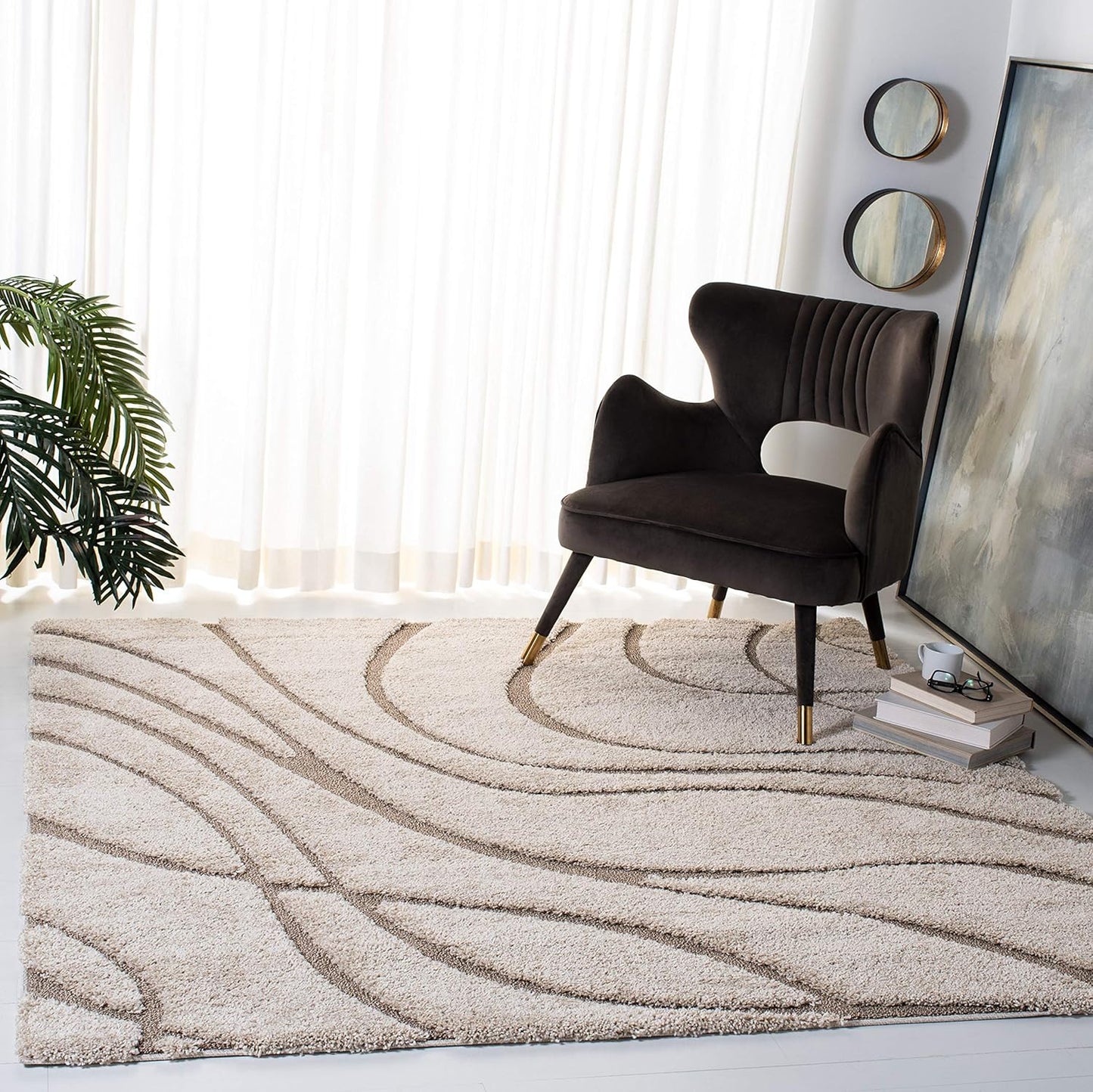 Alfombra Shag 10ft2 Color Crema y Beige No Pelusa Ideal Sala
