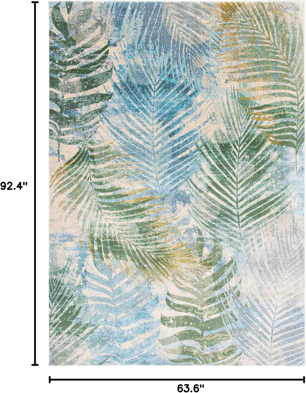 Alfombra sala 5.3x7ft color azul y verde bohemio