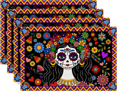 4 Manteles Dia de los Muertos 12x18pulg